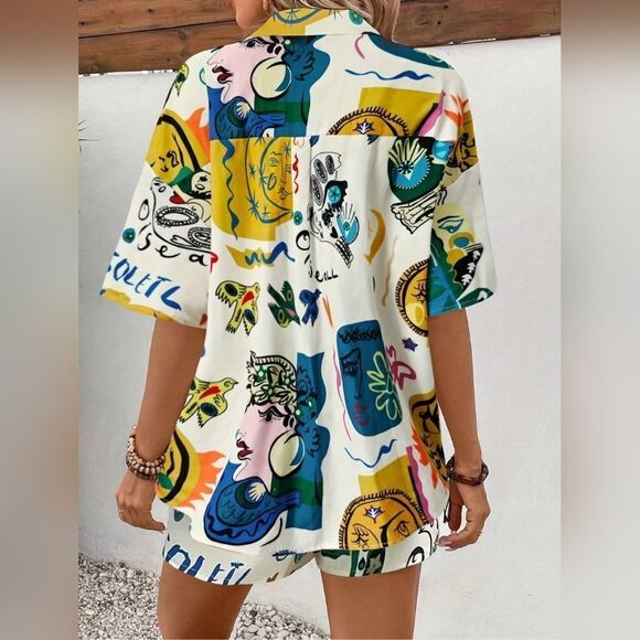 Colorful button front two piece set sz X-LARGE - Picture 5 of 5